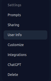 the SETTINGS sub-menu